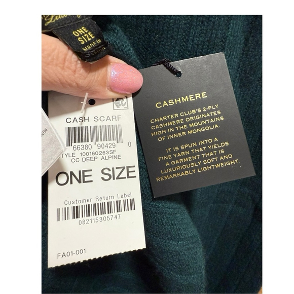 Charter Club Luxury 100% Cashmere Ribbed Scarf – Deep Alpine Green – NWT - Picture 13 of 13